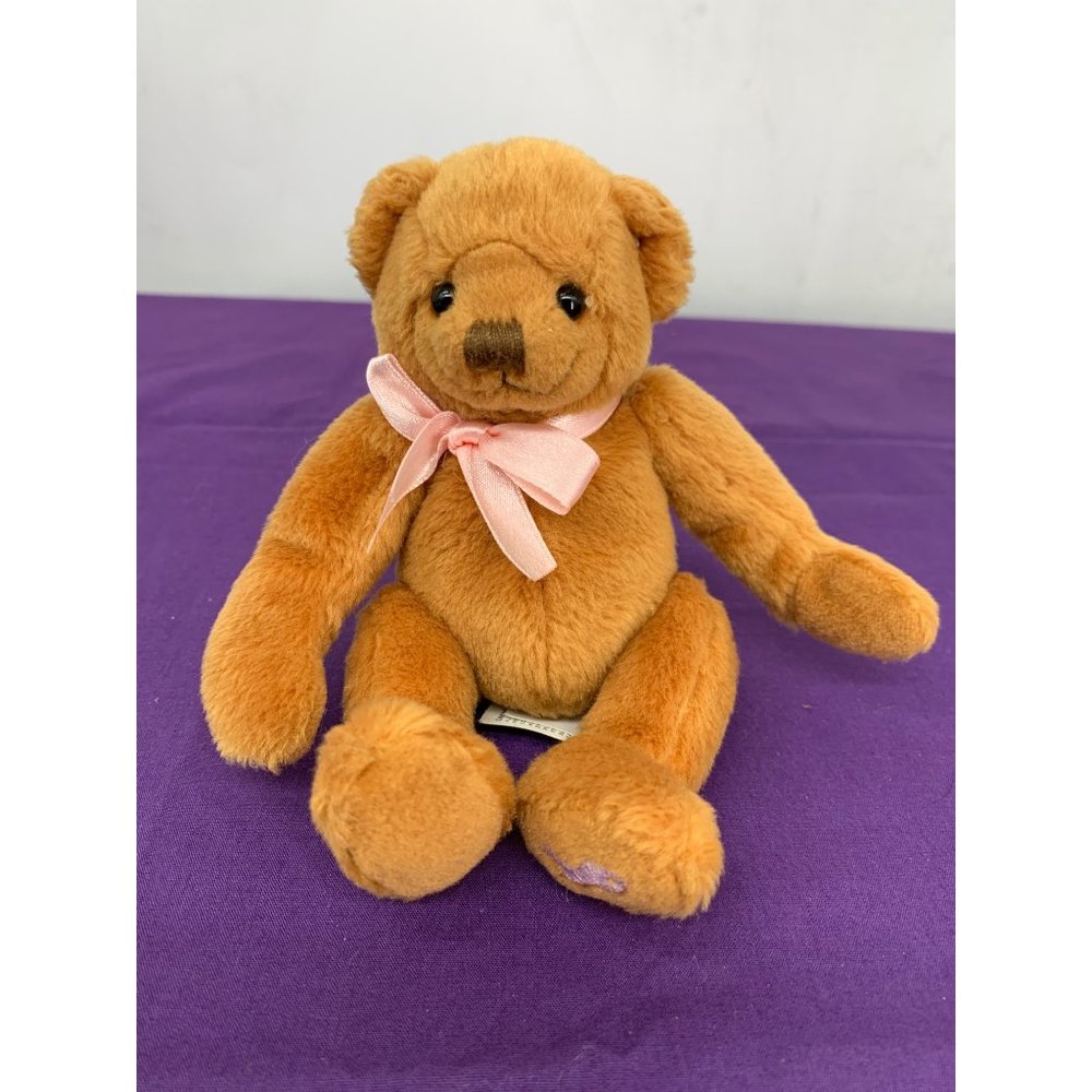 Dakin 4 Inch Light Brown Breast Cancer Awareness Bear pink bow and embroidered f
